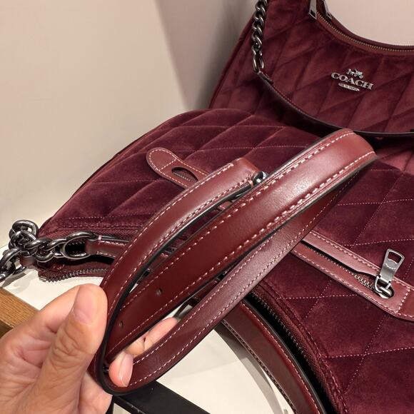 Coach Teri Hobo Bag In Organic Cotton With Quilting CCW69 velvet/Gunmetal/Burgun - Picture 6 of 7